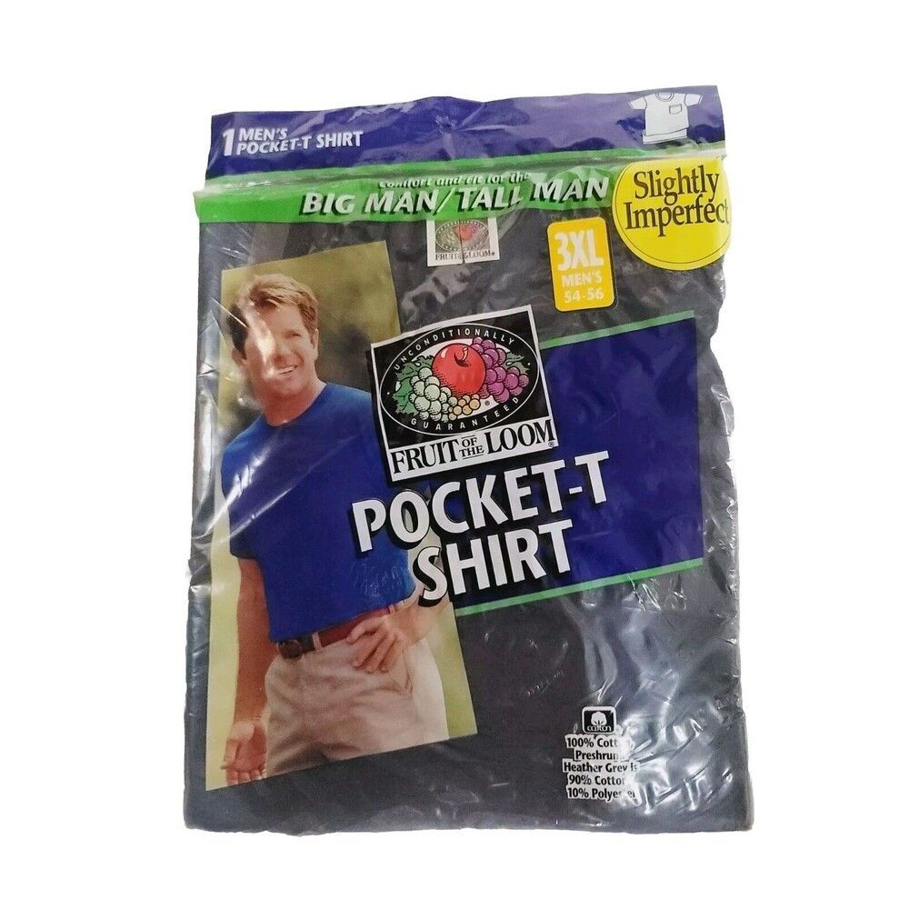 3pk Vintage FRUIT OF THE LOOM Cotton Pocket Tshirt Slightly Imperfect Navy, 3XL - Picture 7 of 10